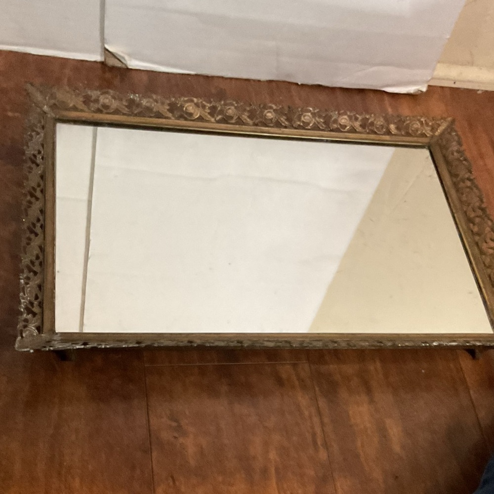Vintage Ornate Gold Vanity tray or wall mirror